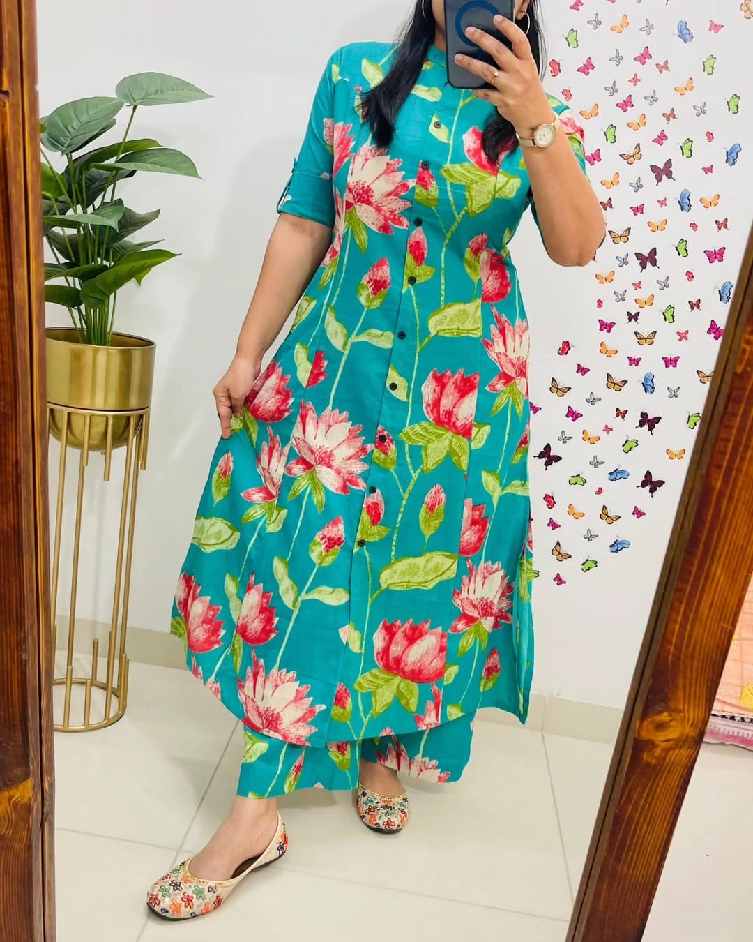 Premium Floral Cotton Kurti Palazzo Co-ord Set for Women