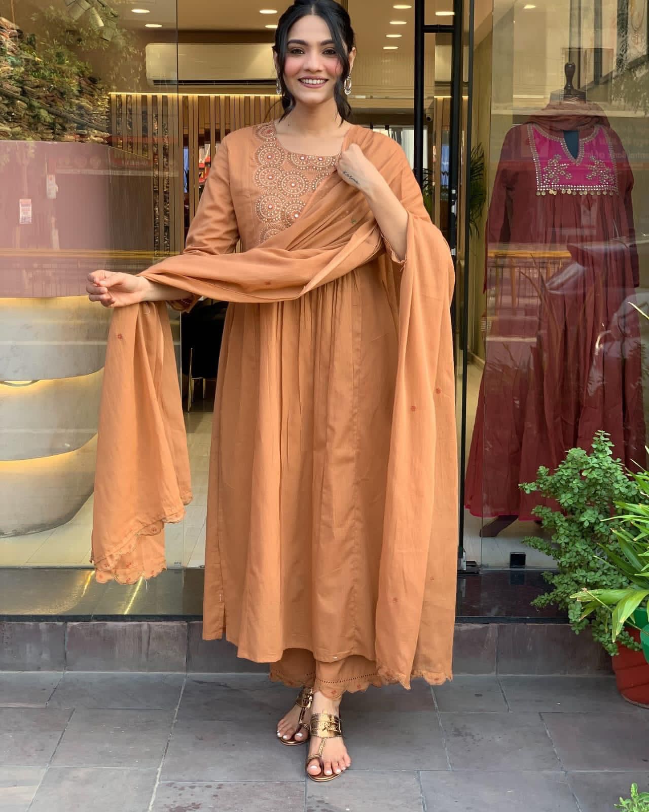 Elegant Embroidered Cotton Anarkali Kurta Set with Dupatta