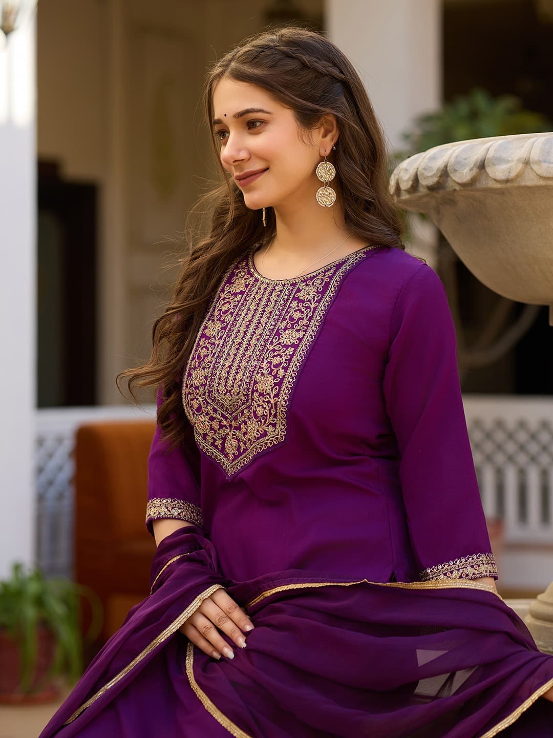 Rayon Slub Embroidered Kurti Set with Chinon Dupatta