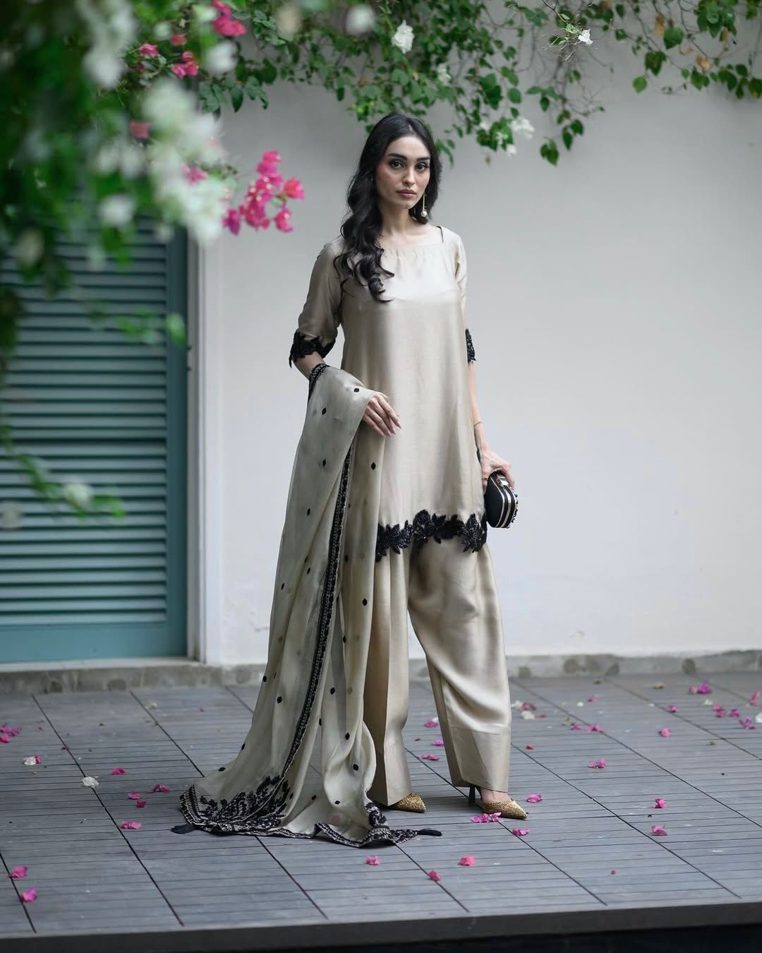 Designer Farsi Suit Set with Embroidery & Dupatta