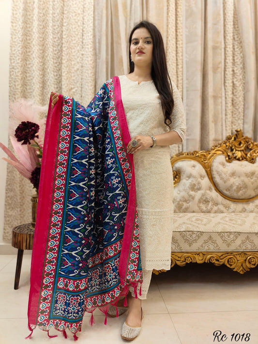 Elegant Off-White Chikankari Cotton Kurta Set with Art Silk Dupatta