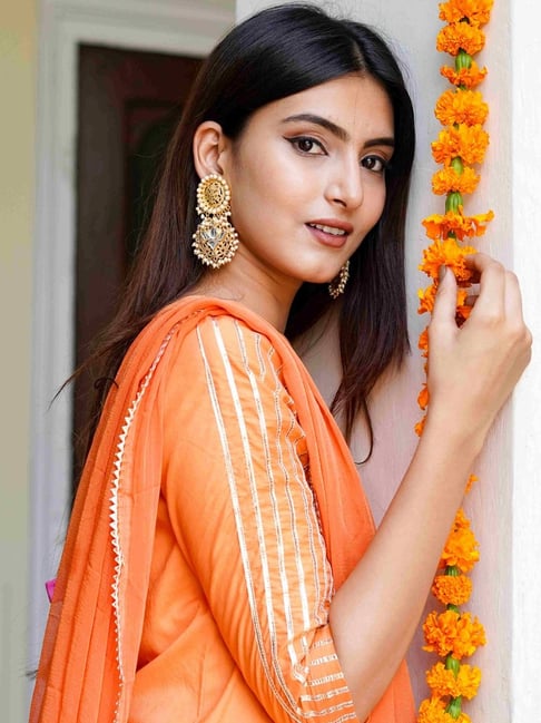Rayon Gotta Work Kurti Set with Palazzo & Dupatta