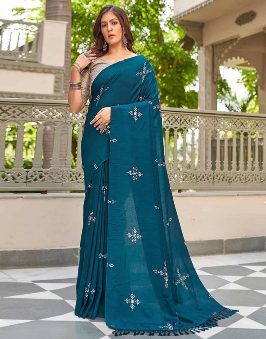 Soft Muslin Cotton Silk Saree with Embroidered Blouse