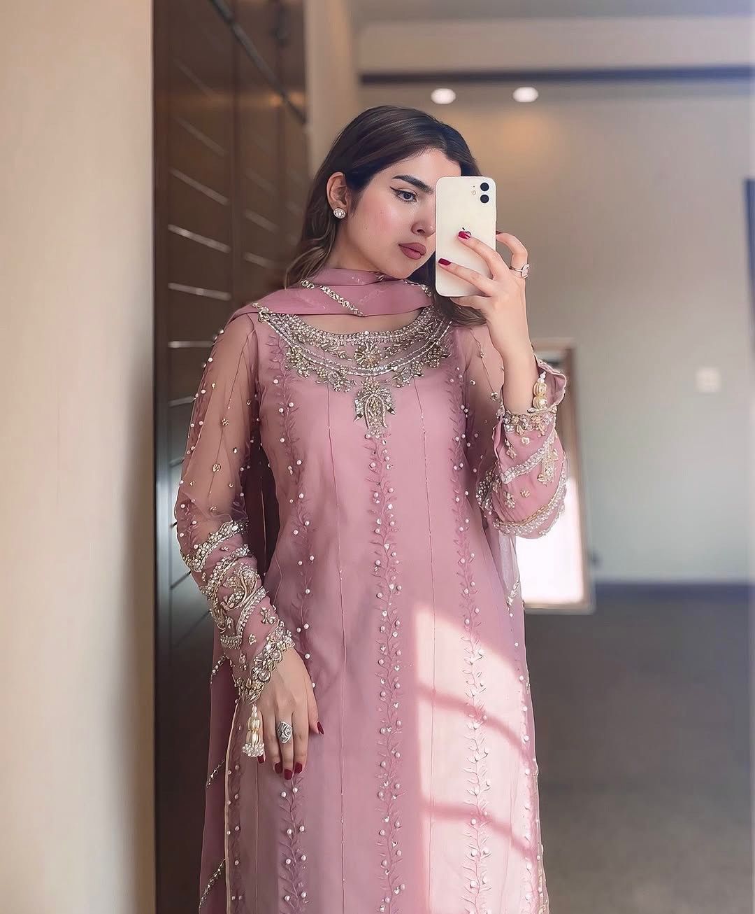 Designer Faux Georgette Party Wear Suit Set with Embroidery