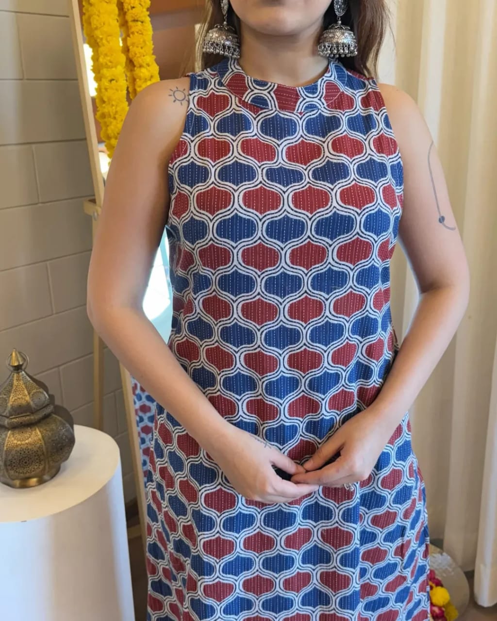 Sleeveless Cotton Khata Kurti with Plazzo Set
