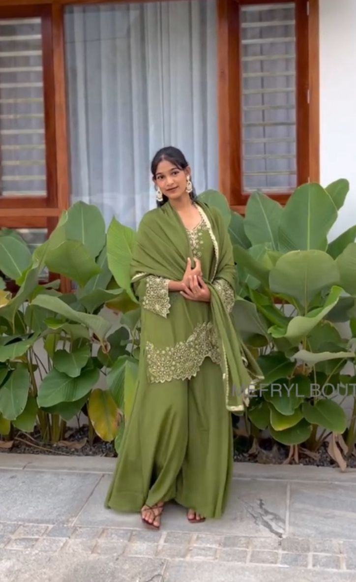 Designer Chinon Silk Party Wear Kurti Set with Dupatta