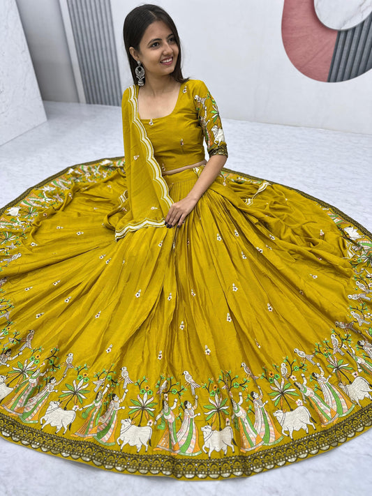 Designer Chinon Lehenga Choli Set with Embroidery & Sequin Work