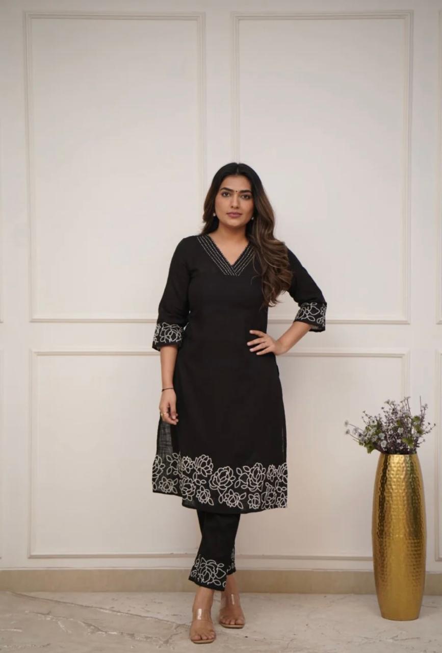 Elegant Cotton Embroidered Kurti Pant Set for Women