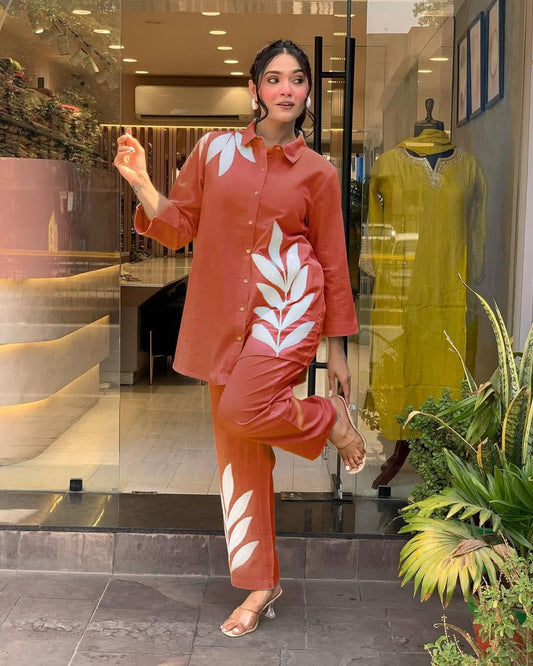 Super Hit Cotton Slub Co-Ord Set – Chestnut Red