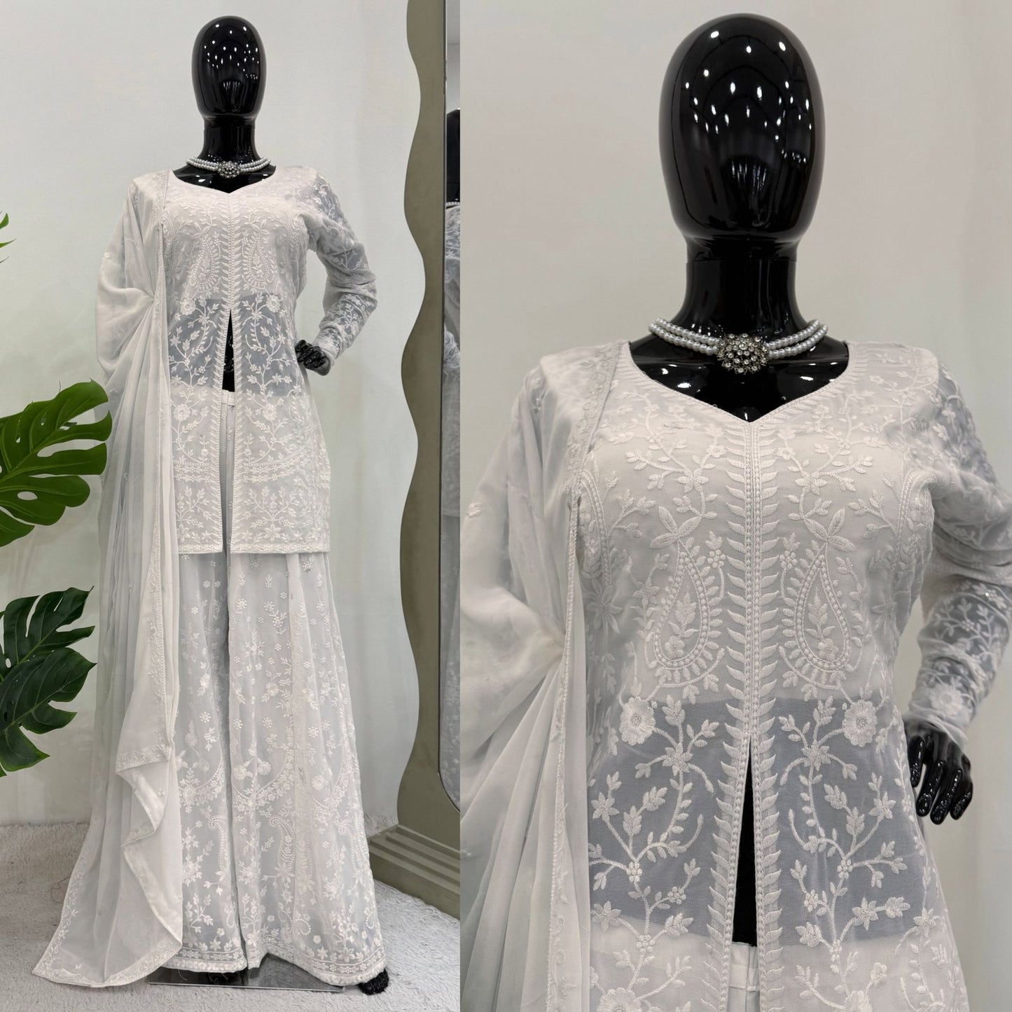 White Faux Georgette Suit Set