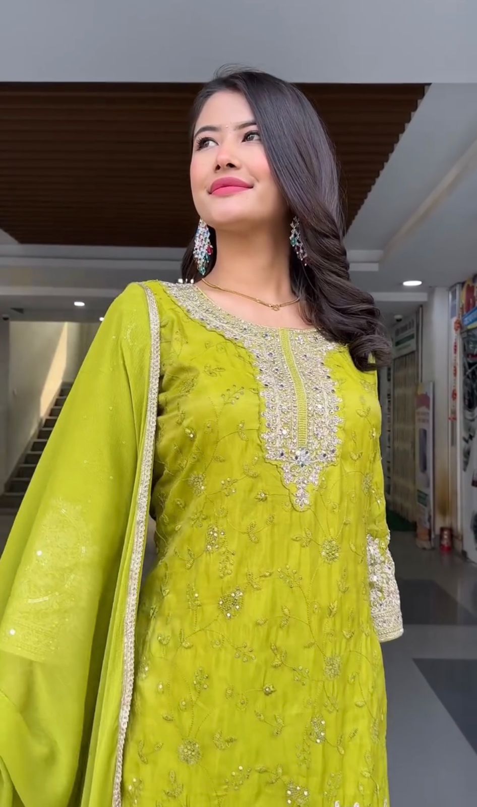 Designer Heavy Chinon Silk Embroidered Kurti Plazzo Dupatta Set