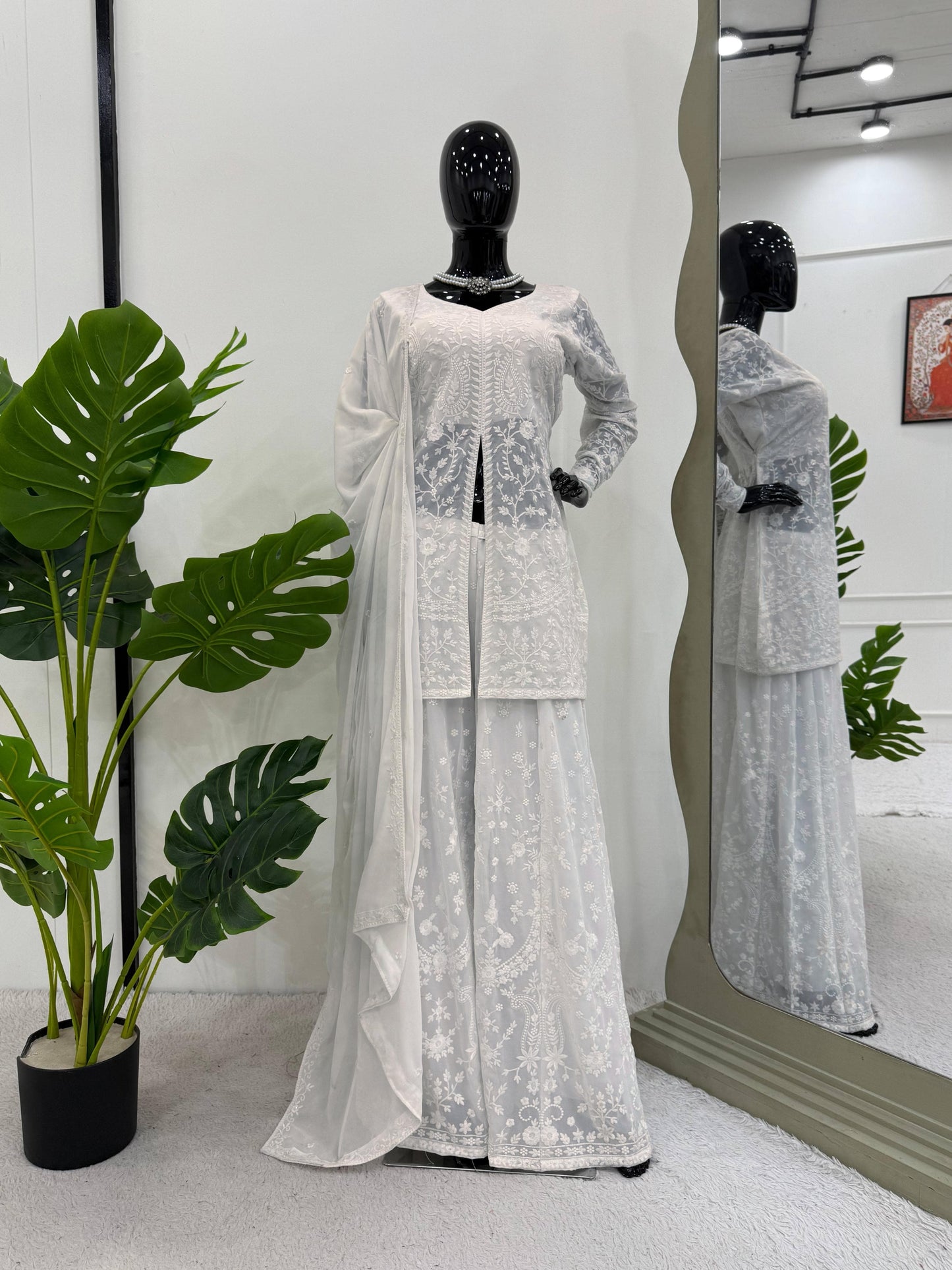 White Faux Georgette Suit Set