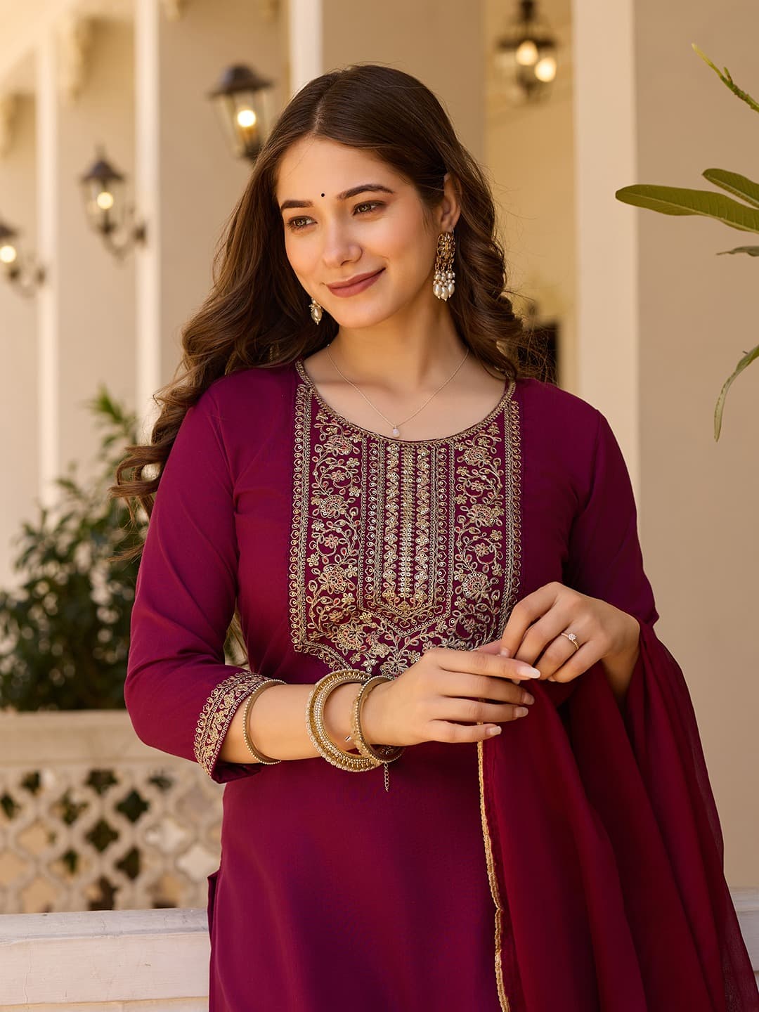 Rayon Slub Embroidered Kurti Set with Chinon Dupatta