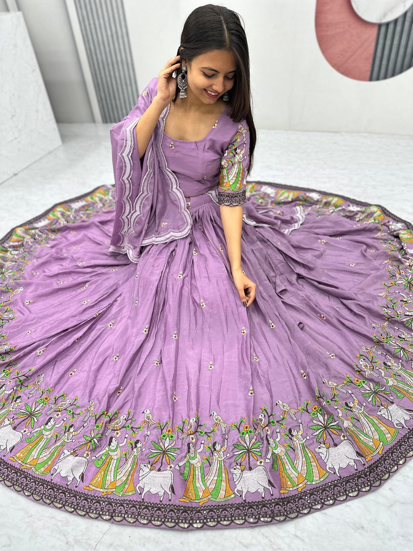 Designer Chinon Lehenga Choli Set with Embroidery & Sequin Work
