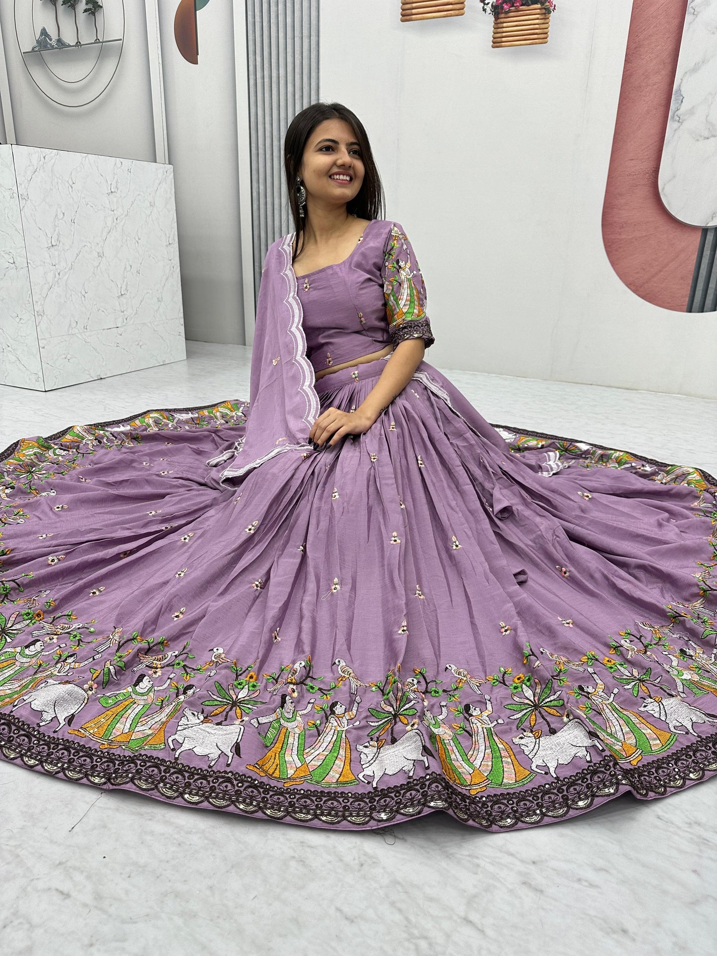 Designer Chinon Lehenga Choli Set with Embroidery & Sequin Work