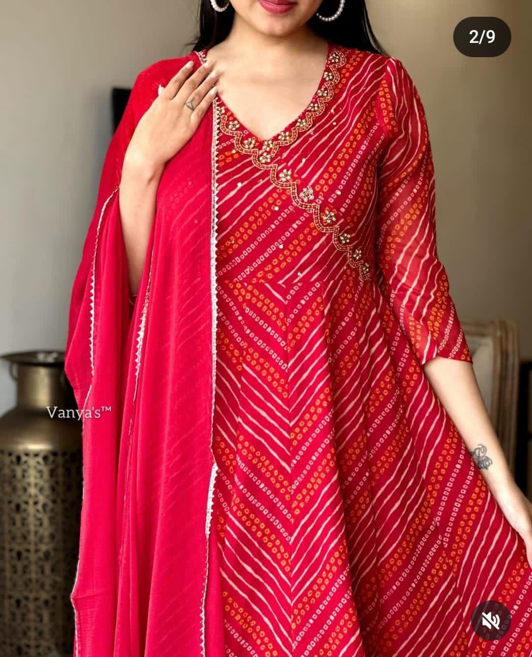 Festive Bandhej Anarkali Suit Set for Women