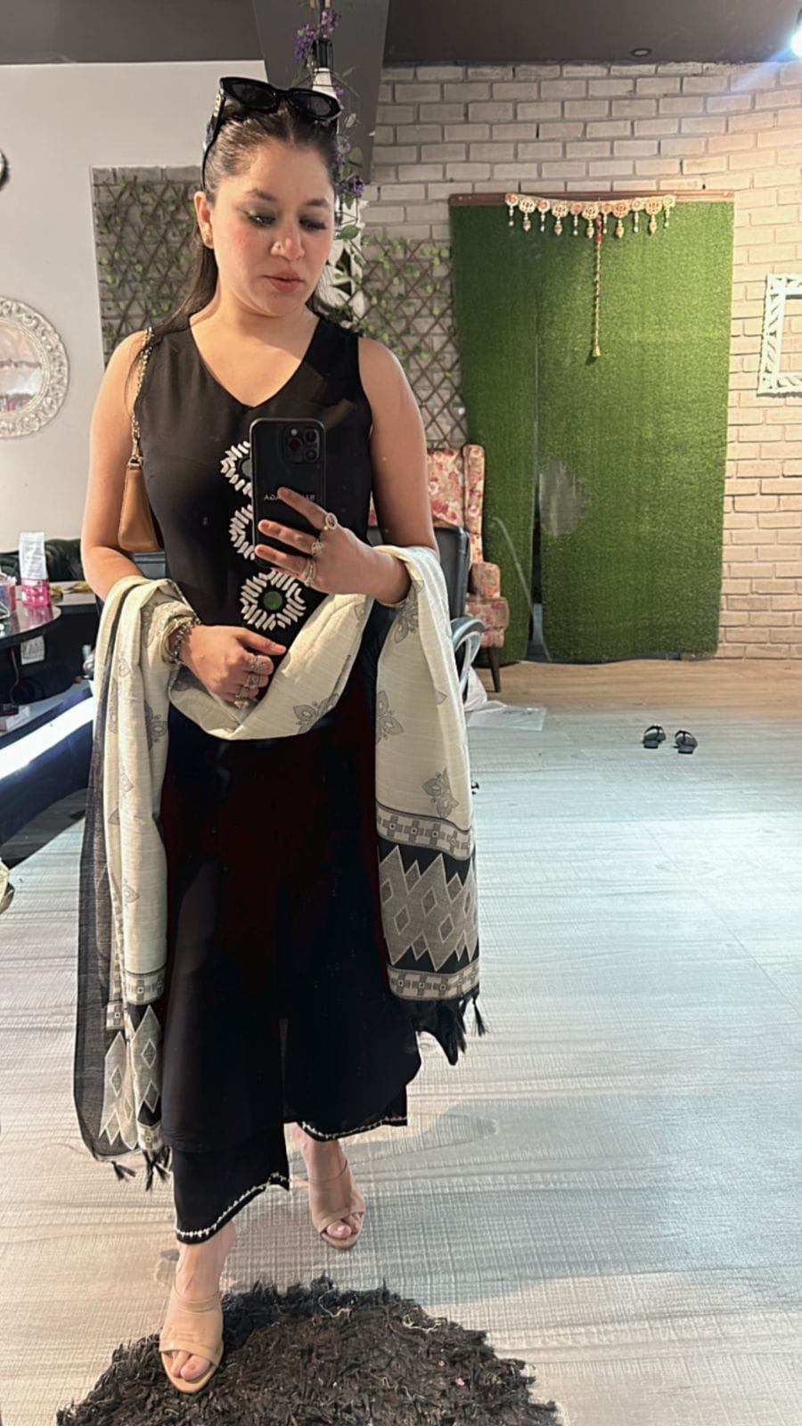 Black Khadi Cotton Suit Set with Embroidery & Digital Print Dupatta