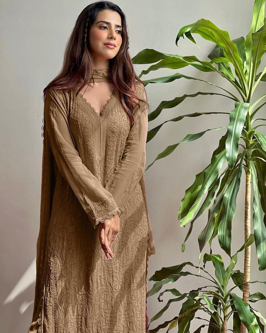 Chikankari Embroidered Fox Georgette Suit Set for Women