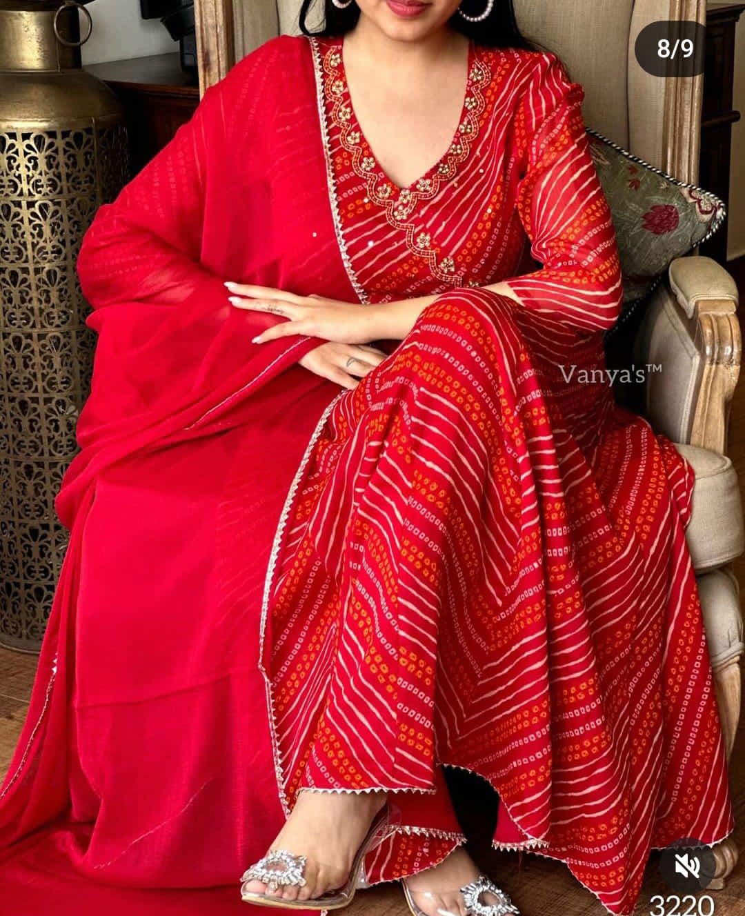Festive Bandhej Anarkali Suit Set for Women