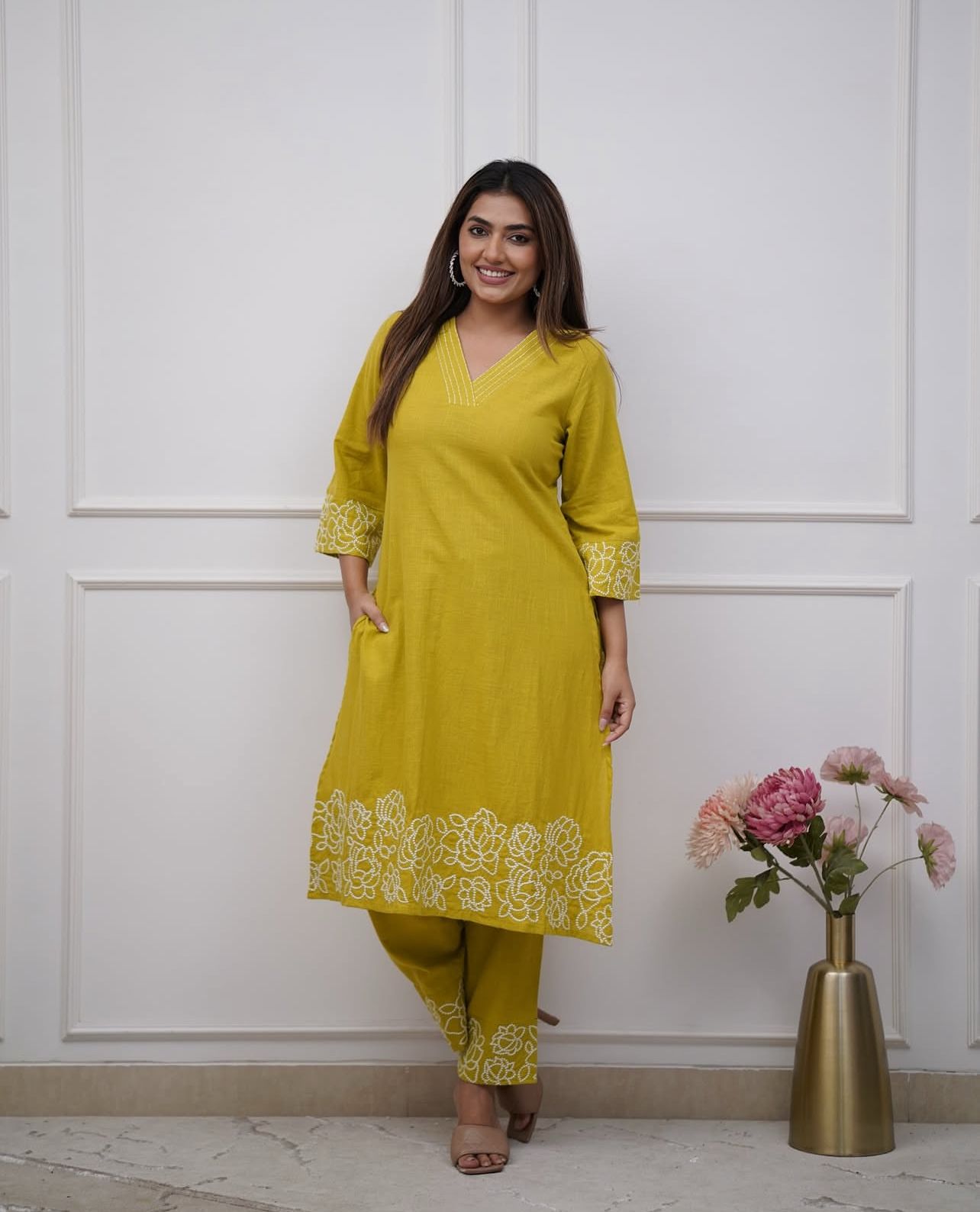 Elegant Cotton Embroidered Kurti Pant Set for Women