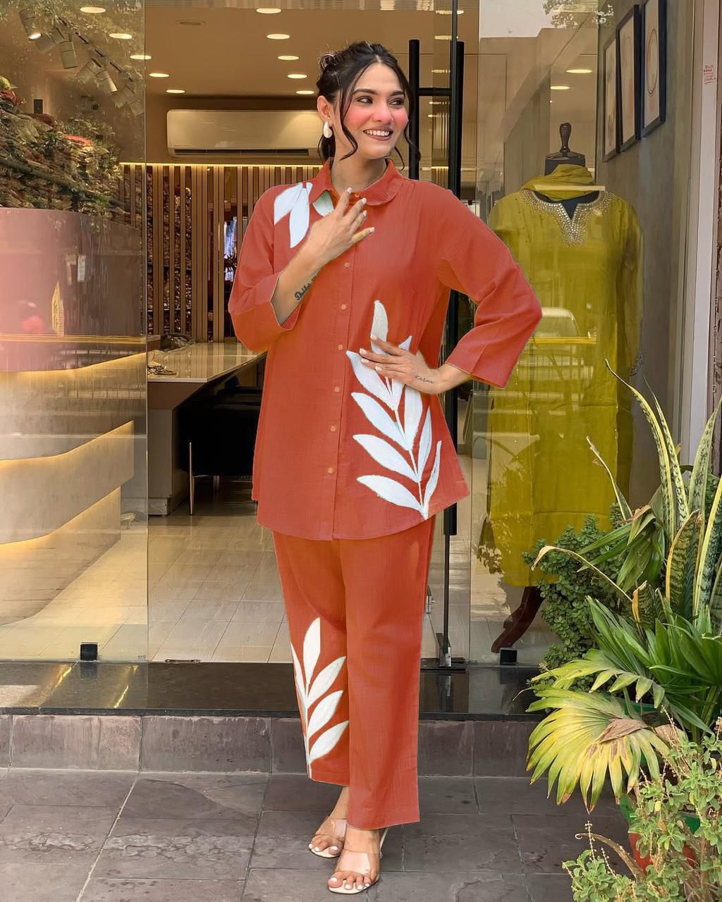 Super Hit Cotton Slub Co-Ord Set – Chestnut Red