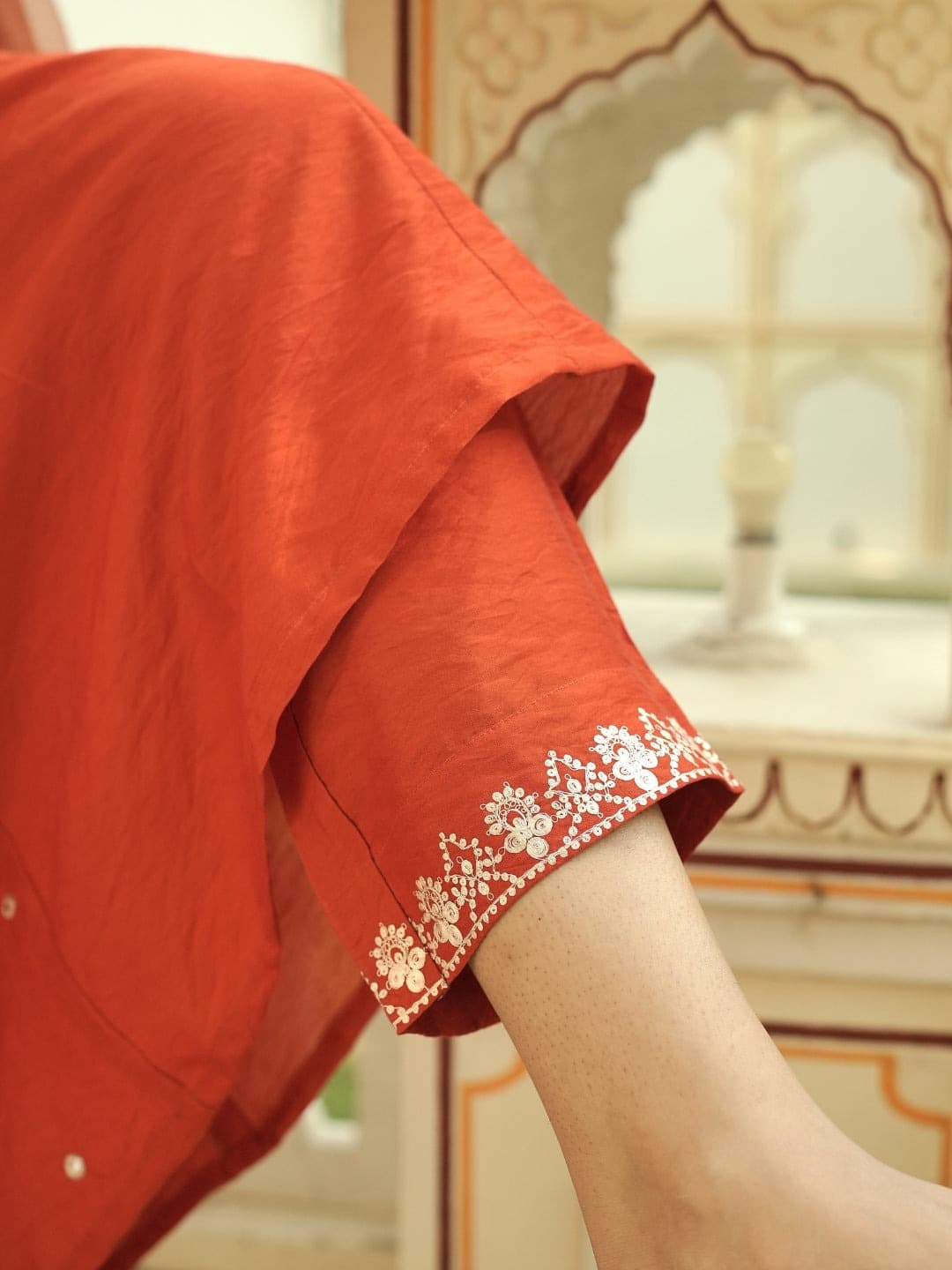 Women's PV Chanderi Embroidered Suit Set with Dupatta – Orange