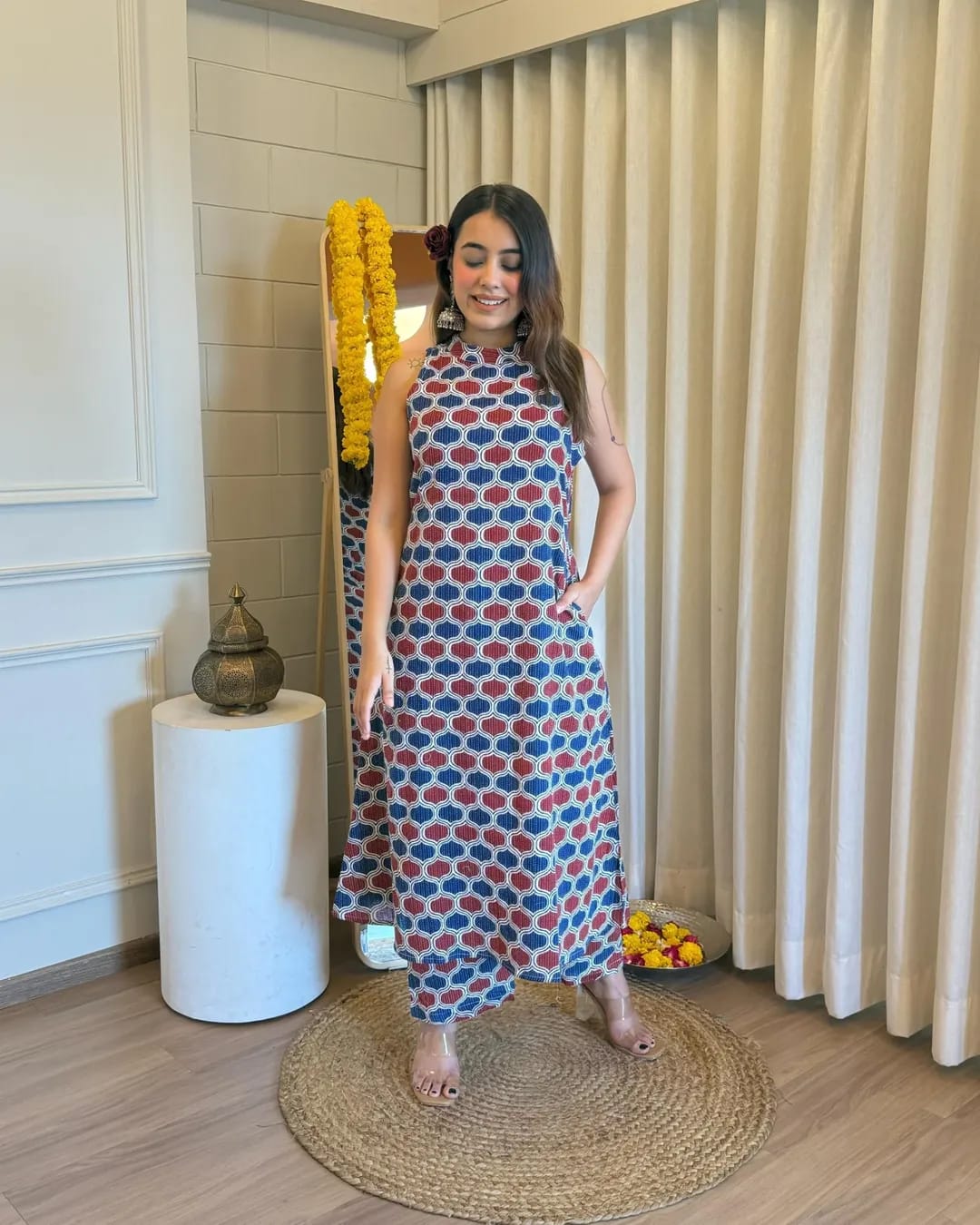 Sleeveless Cotton Khata Kurti with Plazzo Set