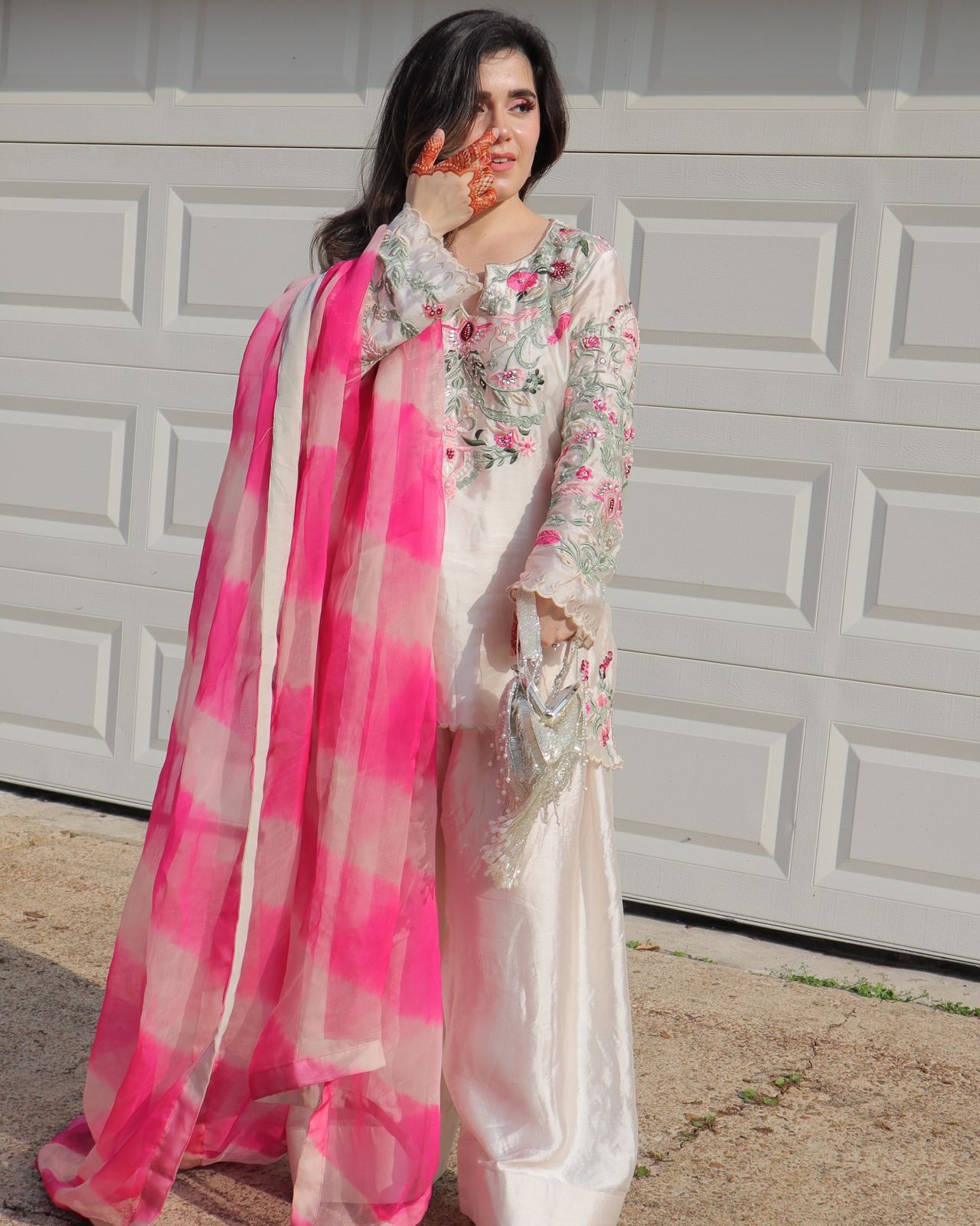 Designer Crepe Silk Suit Set with Embroidery & Tissue Dupatta – Off White