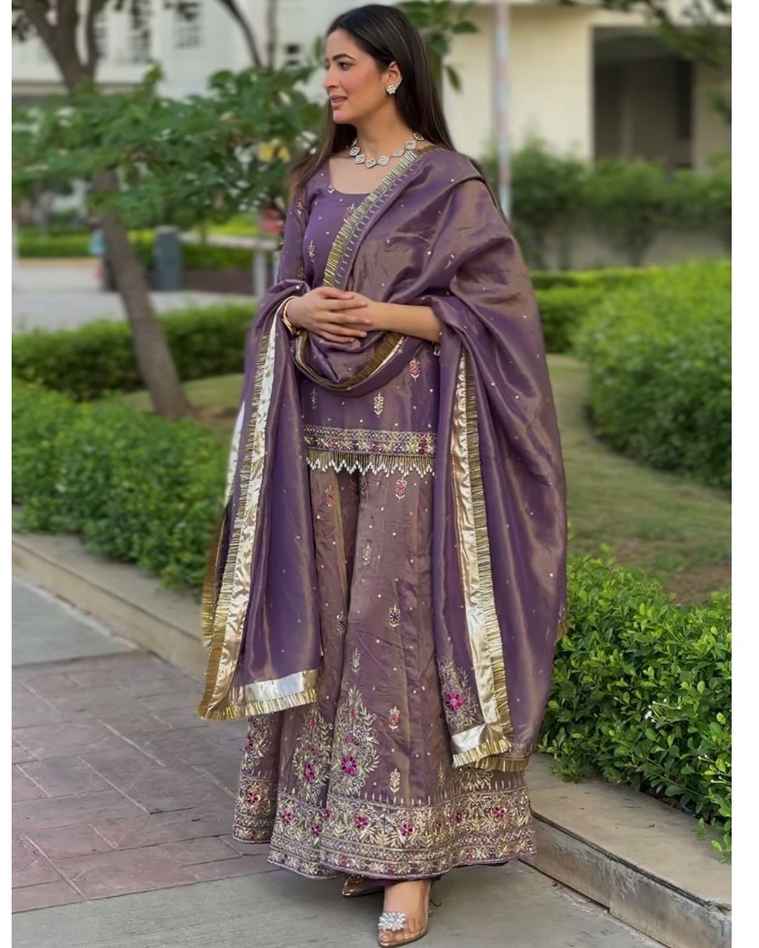 Designer Party Wear Twil Net Top Plazzo Dupatta Set