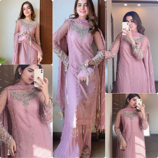 Designer Faux Georgette Party Wear Suit Set with Embroidery