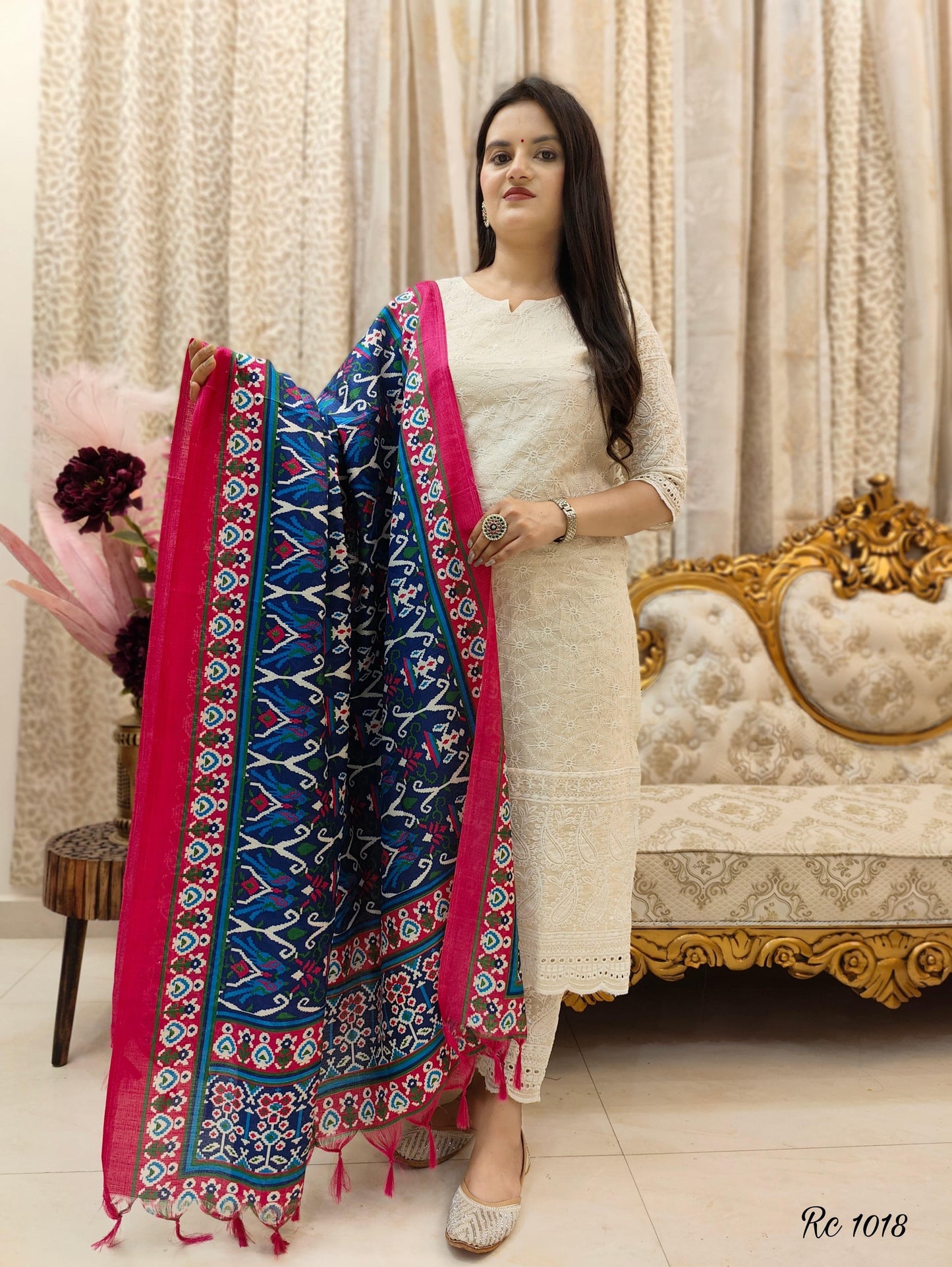 Elegant Off-White Chikankari Cotton Kurta Set with Art Silk Dupatta