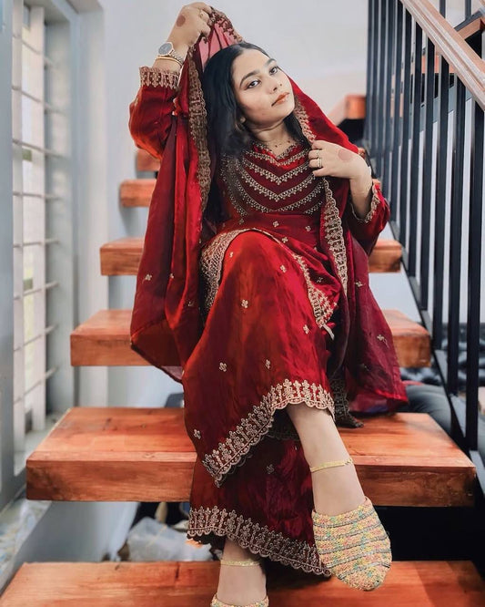 Fendi Silk Embroidered Kurta Set with Dupatta