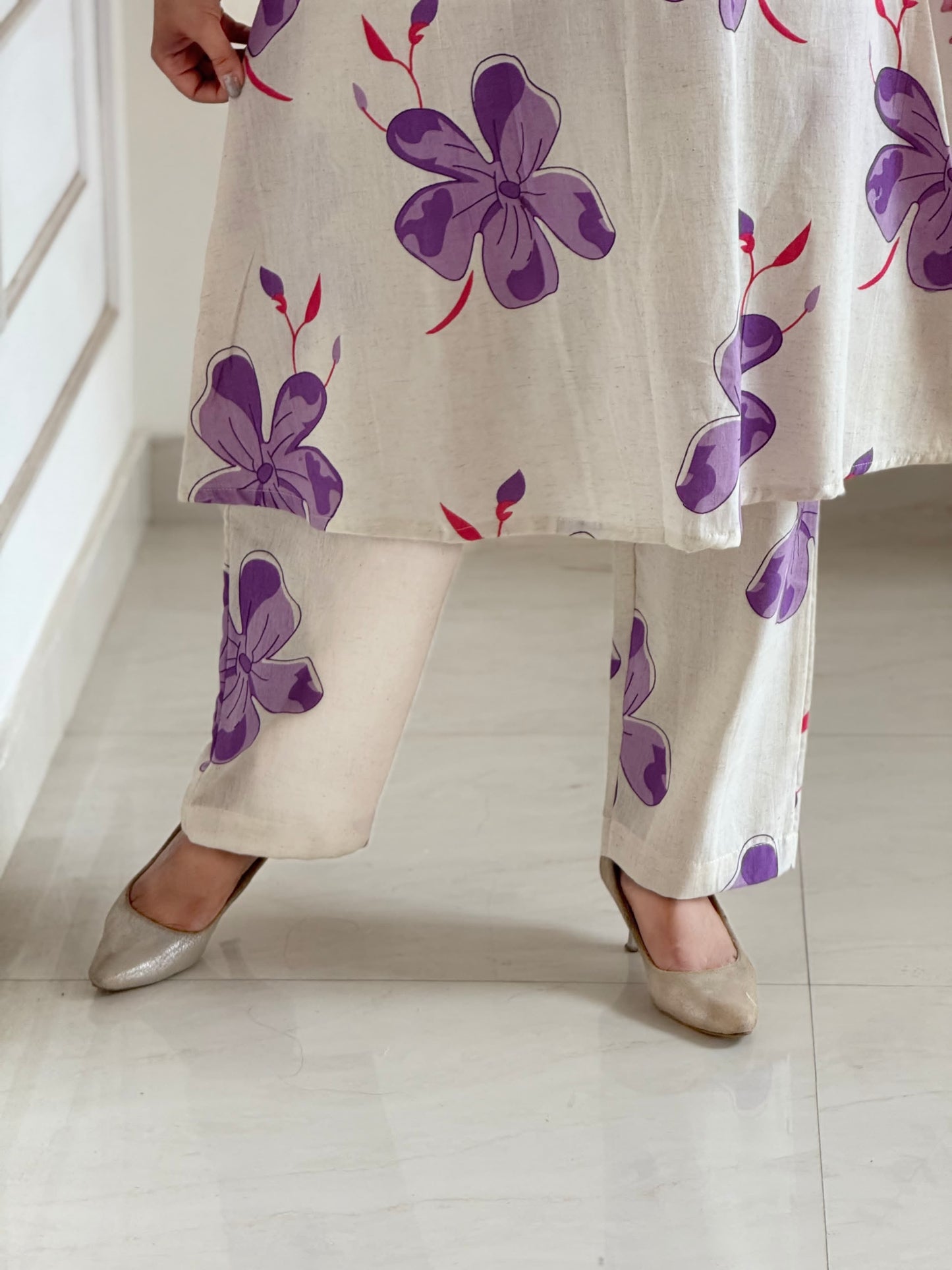 Floral Cotton Khadi Kurti Palazzo Set – Heavy Flex Fabric