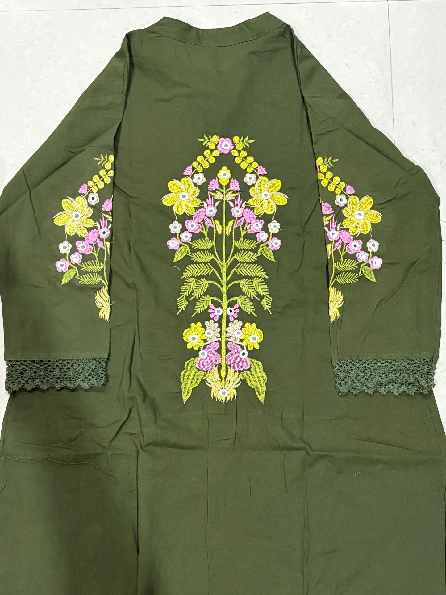 Women's Designer Cotton Co-Ord Set with Embroidery & Crochet Lace