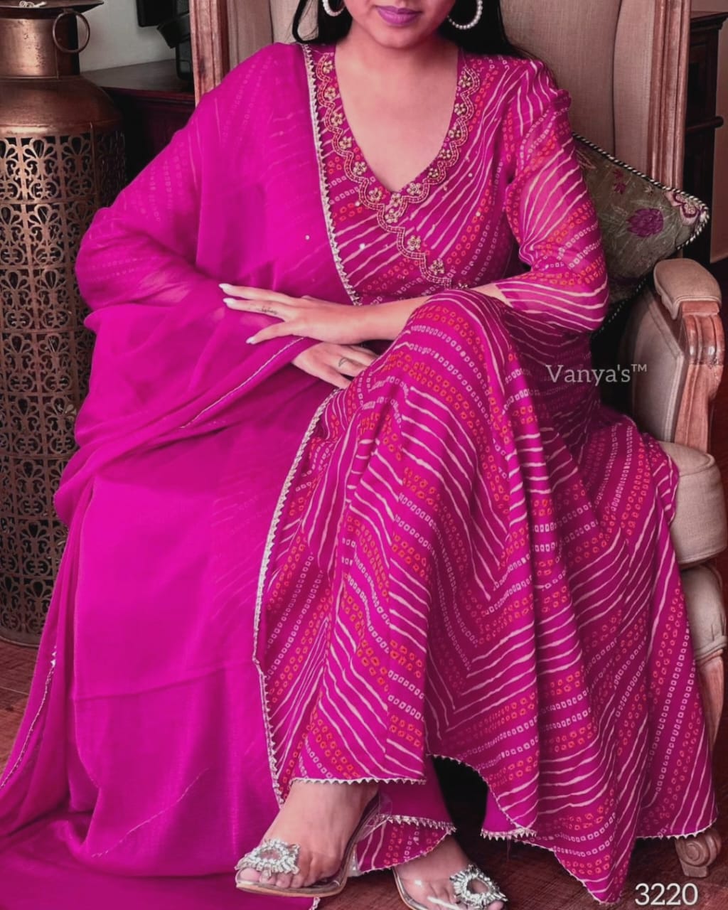 Festive Bandhej Anarkali Suit Set for Women