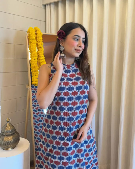 Sleeveless Cotton Khata Kurti with Plazzo Set