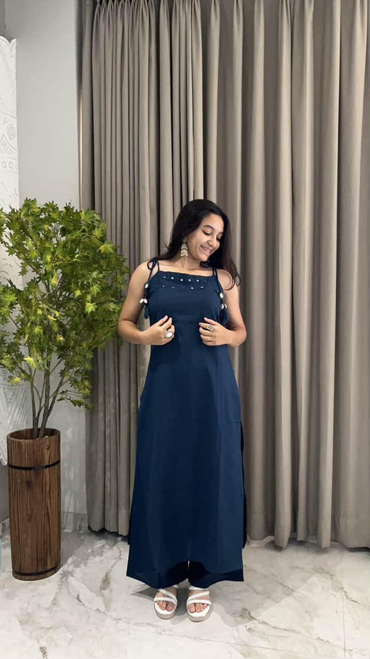 Cotton Slub Co-ord Set with Aari Mirror Work
