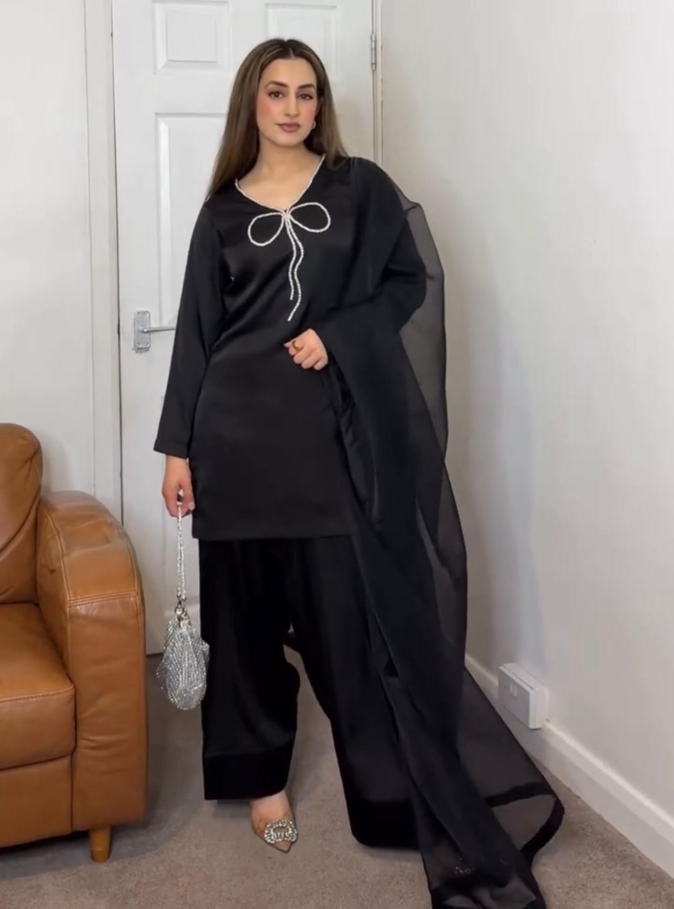 Designer Crepe Top Palazzo Dupatta Set for Women – Party Wear