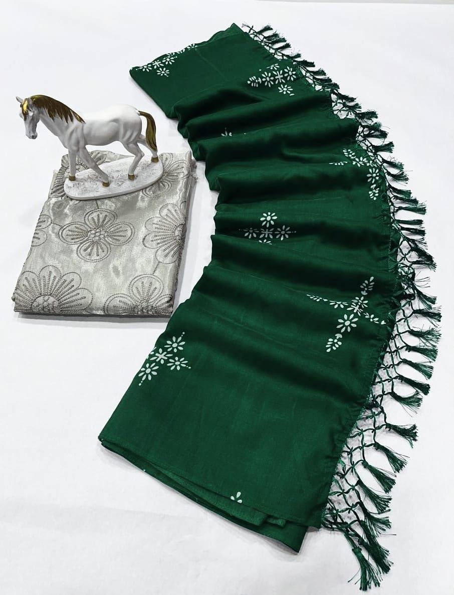 Soft Muslin Cotton Silk Saree with Embroidered Blouse