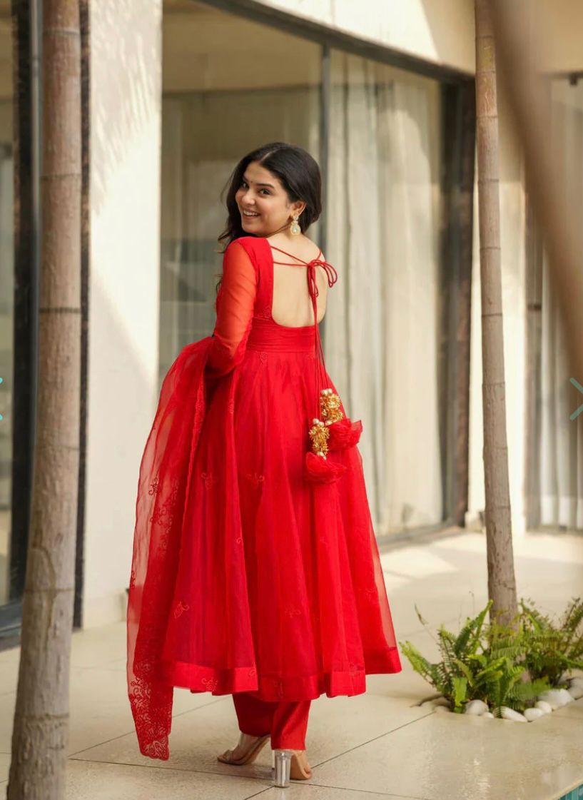 Designer Tabby Silk Gown Set with Embroidery Work & Dupatta
