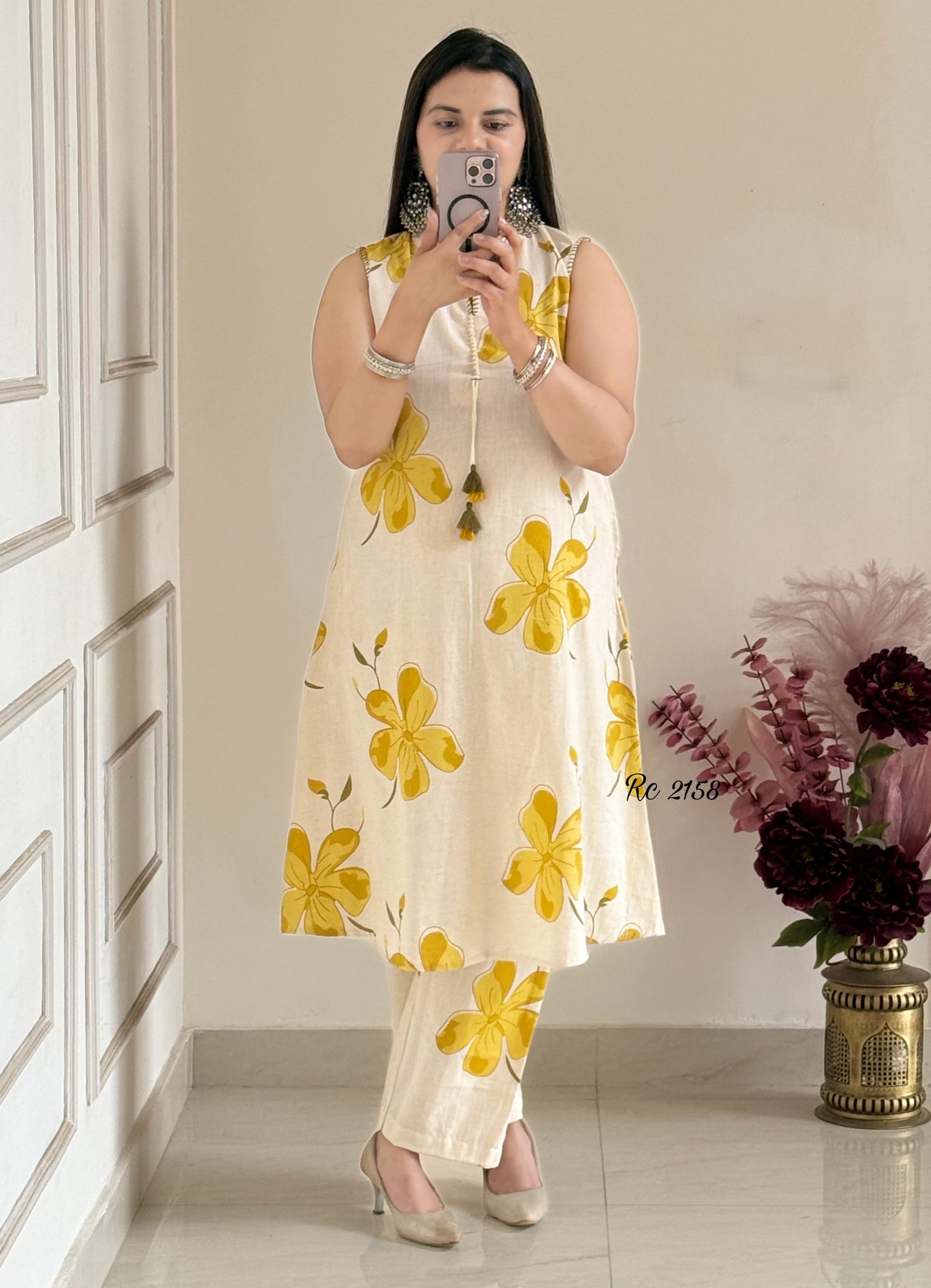 Floral Cotton Khadi Kurti Palazzo Set – Heavy Flex Fabric