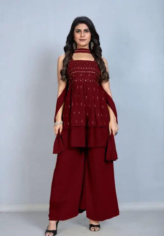 Fox Georgette Embroidered Sharara Suit Set with Dupatta