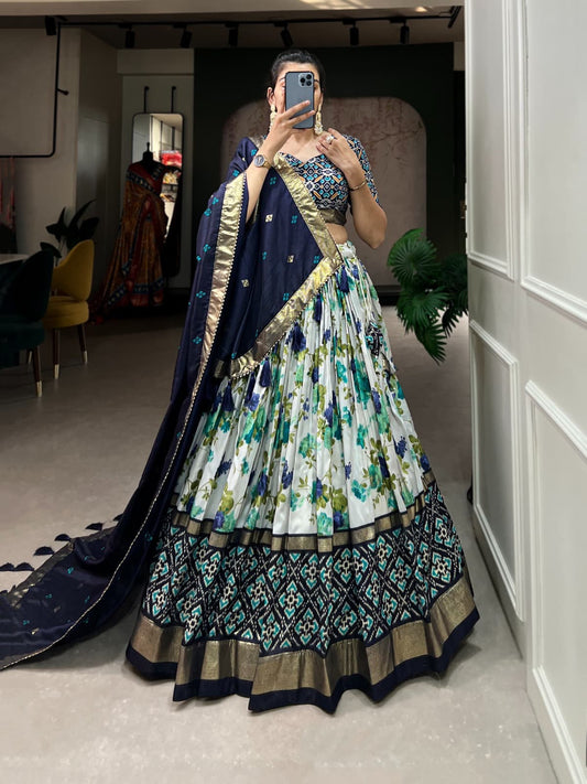 Tussar Silk Patola Print Lehenga Choli Set for Women