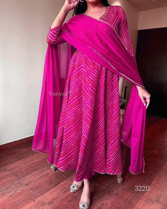 Festive Bandhej Anarkali Suit Set for Women