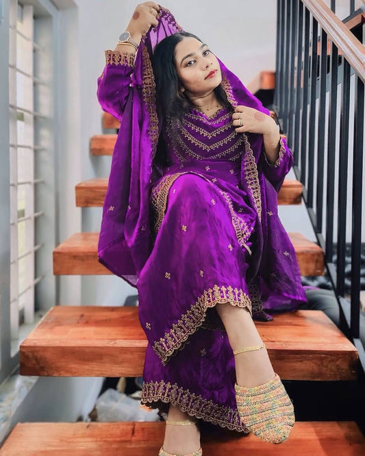 Fendi Silk Embroidered Kurta Set with Dupatta