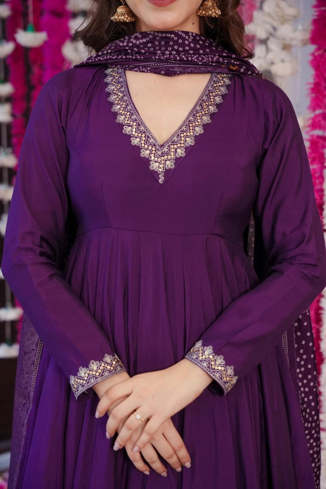 Viscose Chanderi Embroidered Suit Set – Purple