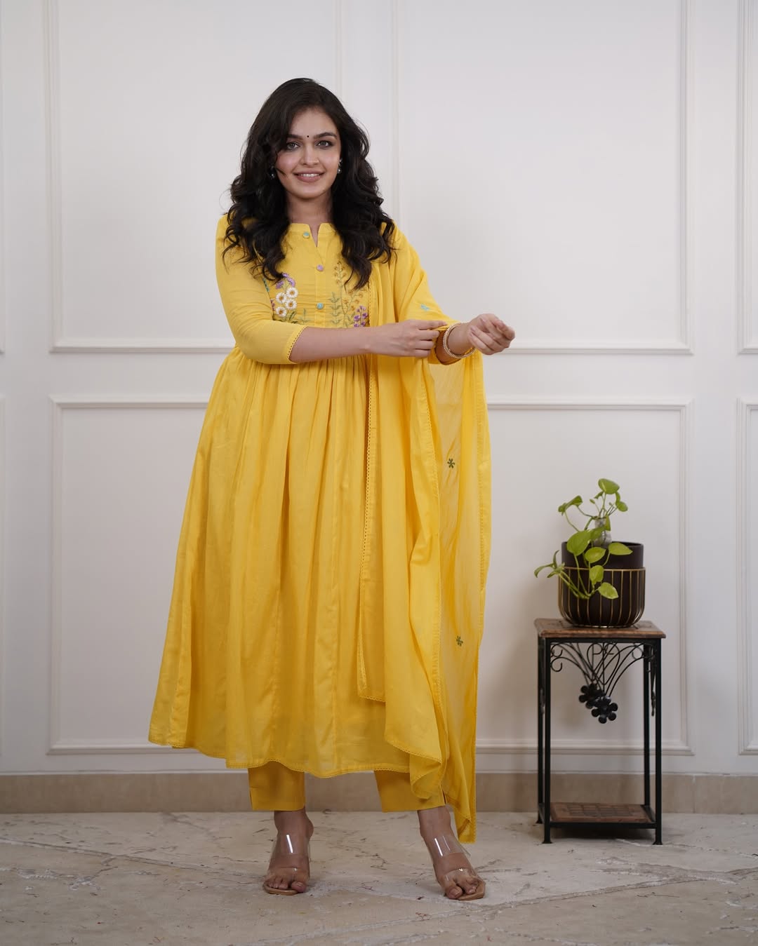 Embroidered Cotton Kurti Set with Pant & Dupatta