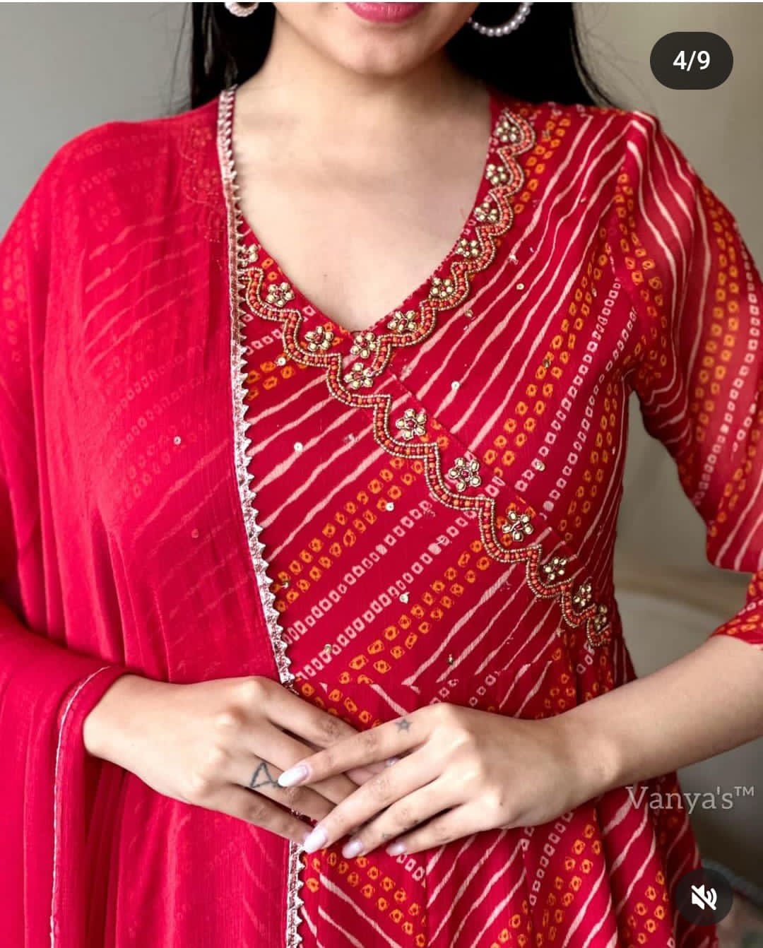 Festive Bandhej Anarkali Suit Set for Women