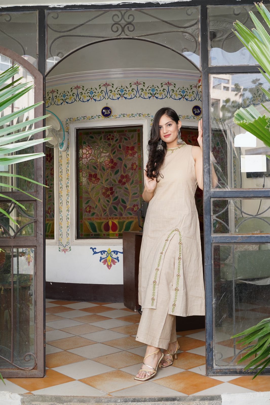 Premium Embroidered A-Line Cotton Slub Kurta Set