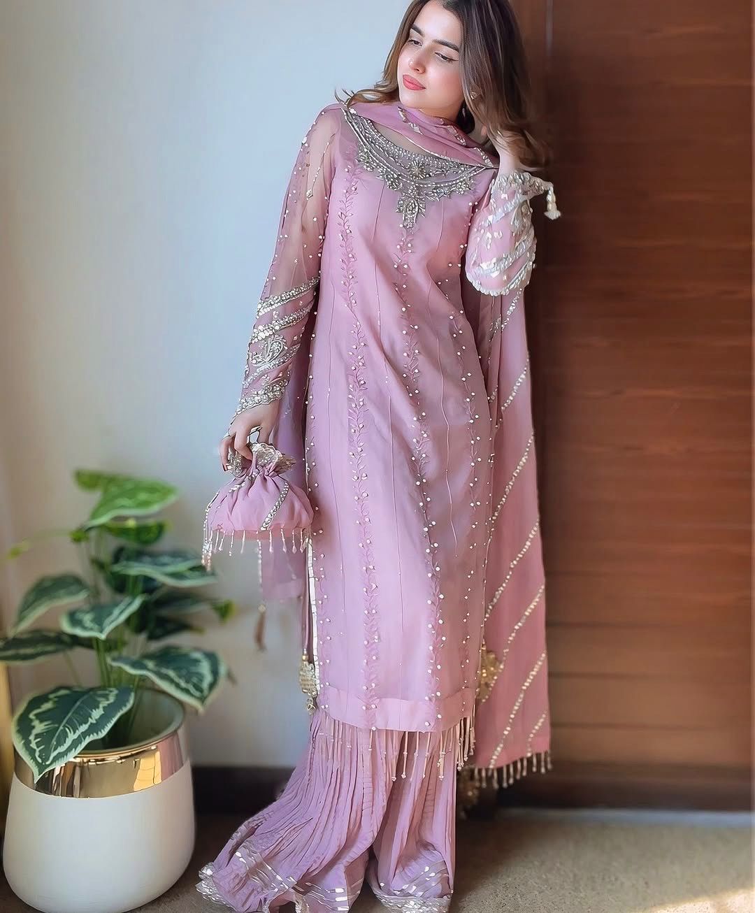Designer Faux Georgette Party Wear Suit Set with Embroidery